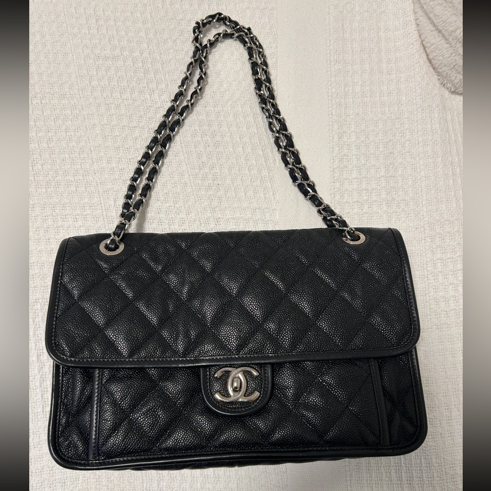 Chanel Black Quilted Caviar Leather Shoulder Flap Bag